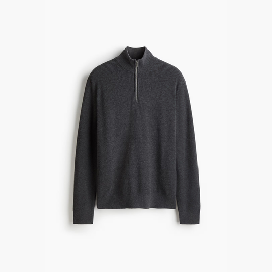 Lorance™ Pull à col zippé côtelé - Gris